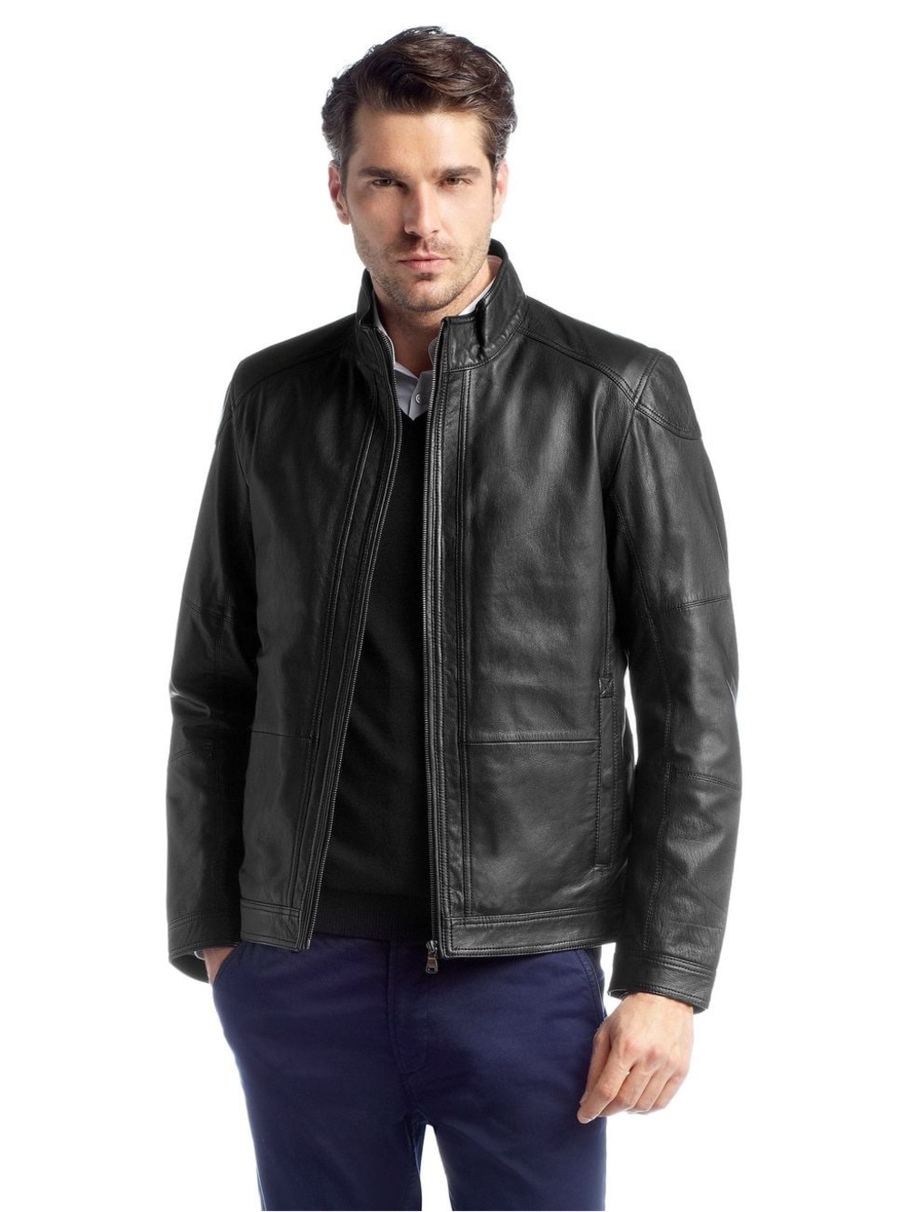 Hugo Boss Alekson Goat Skin Black Leather Jacket 44R